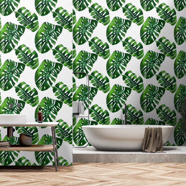 Papier Peint Monstera à feuillage persistant jungle tropicale v (Salle de bain)