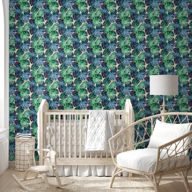 Papier Peint Monstère tropicale verte et Turquoise Feuille (Enfants)