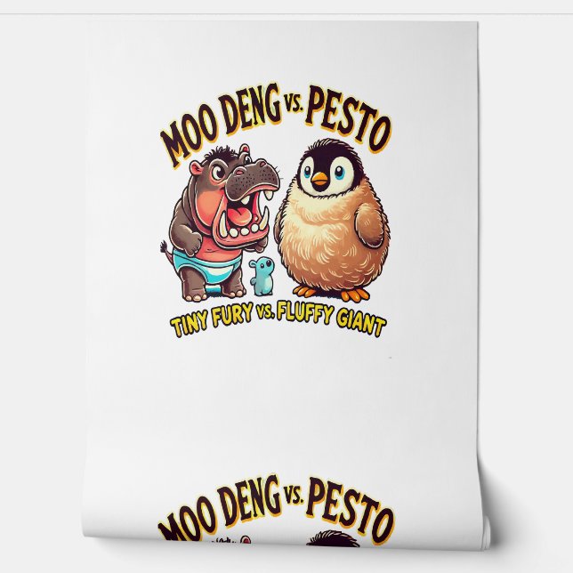 Papier Peint Moo Deng vs Pesto Angry Hippo vs Fluffy Penguin (Déroulement)