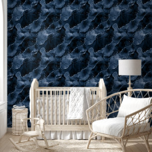 Papier Peint Moody Agate Marine Denim Steel Blue Faux Parties