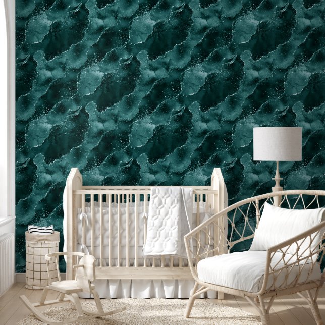Papier Peint Moody Agate | Turquoise Vert Malachite Riche Joyau (Enfants)