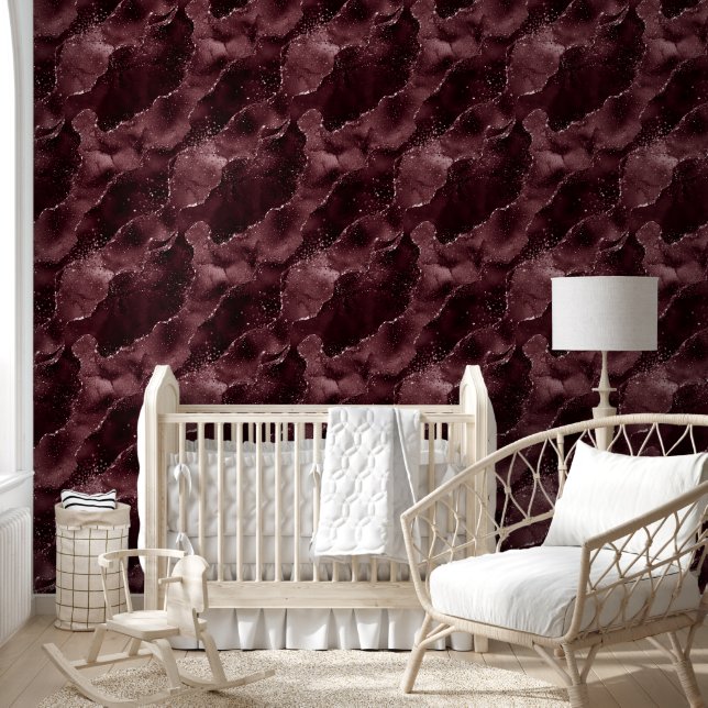 Papier Peint Moody Agate | Vin Bordeaux Sangria Merlot Maroon (Enfants)
