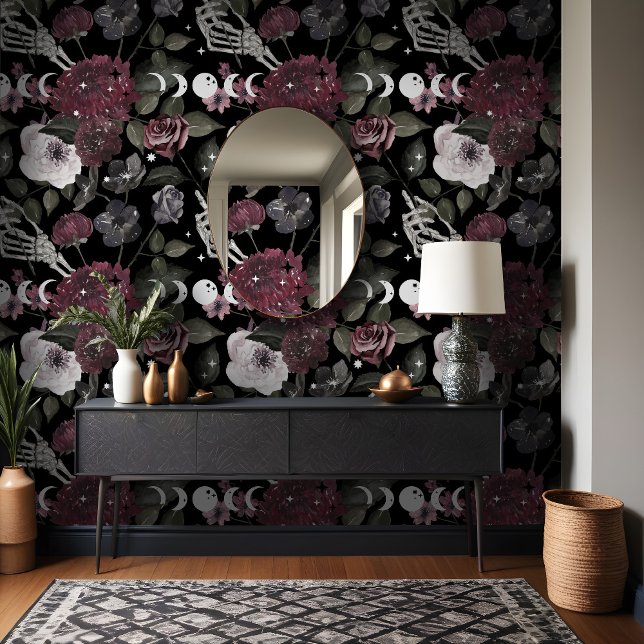 Papier Peint Moody foncé & Elegant Aquarelle Florale gothique (Dark Moody & Elegant Watercolor Floral Gothic Wallpaper
)