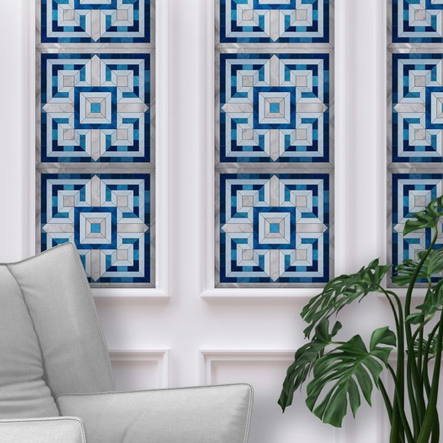 Papier Peint Mosaïque à clé grecque - Marbre bleu et perle (Créateur téléchargé)