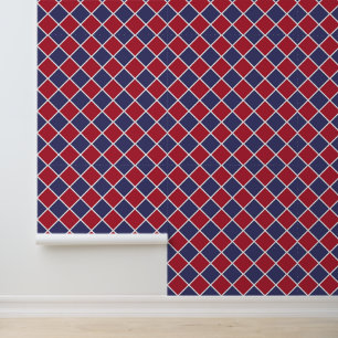 Papier Peint Motif à carreaux diamant arlequin rouge bleu blanc