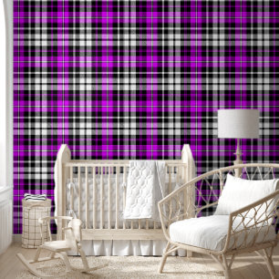 Papier Peint Motif à carreaux Tartan noir blanc violet