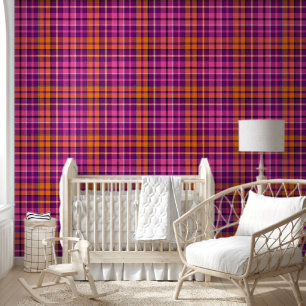 Papier Peint Motif à carreaux Tartan Orange Rose Violet