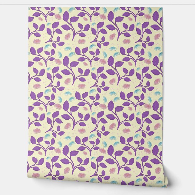 Papier Peint Motif à feuilles violettes (Déroulement)