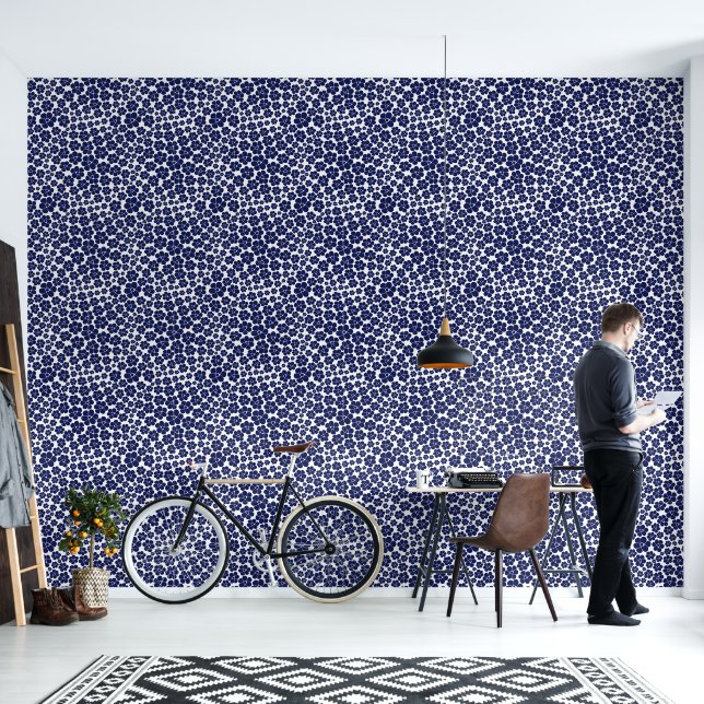 Papier Peint Motif à fleurs - Bleu et Blanc (Salon)