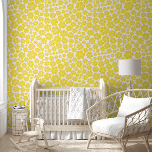 Papier Peint Motif à fleurs - Citron jaune et blanc