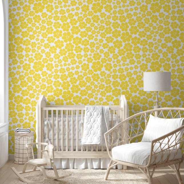 Papier Peint Motif à fleurs - Citron jaune et blanc (Enfants)