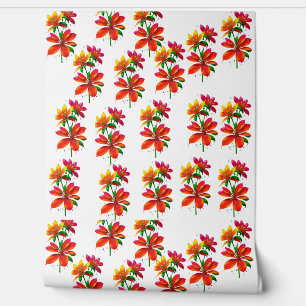 Papier peint motif à fleurs orange