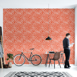 Papier Peint Motif à fleurs - Orange et Blanc