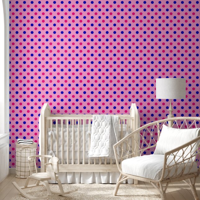 Papier Peint Motif à pois rose bleu rose (Enfants)