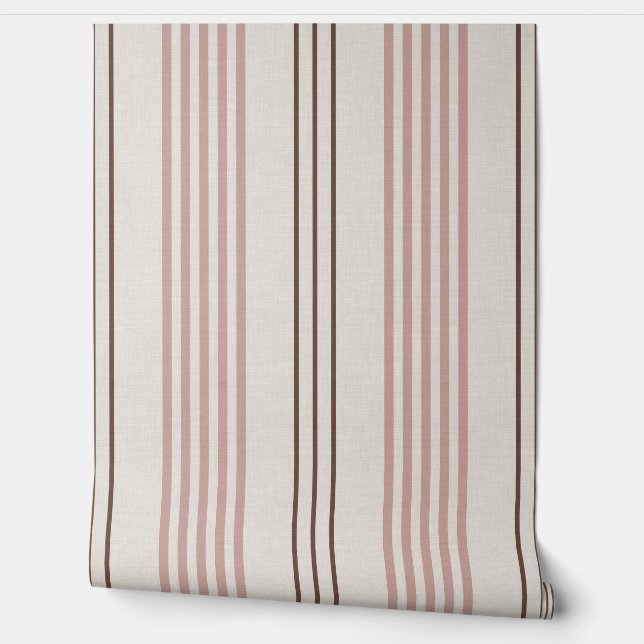 Papier Peint Motif à rayures à points rose marron classique (Déroulement)