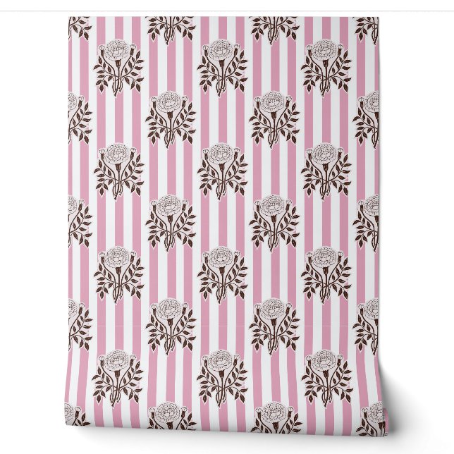Papier Peint Motif à rayures de fleurs de souci rose (Déroulement)