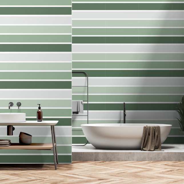 Papier Peint Motif à rayures Ombre vert mignon (Salle de bain)