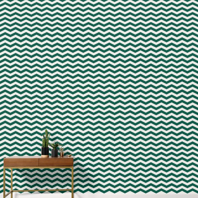 Papier Peint Motif à rayures zig zag Chevron vert sarcelle (Couloir)