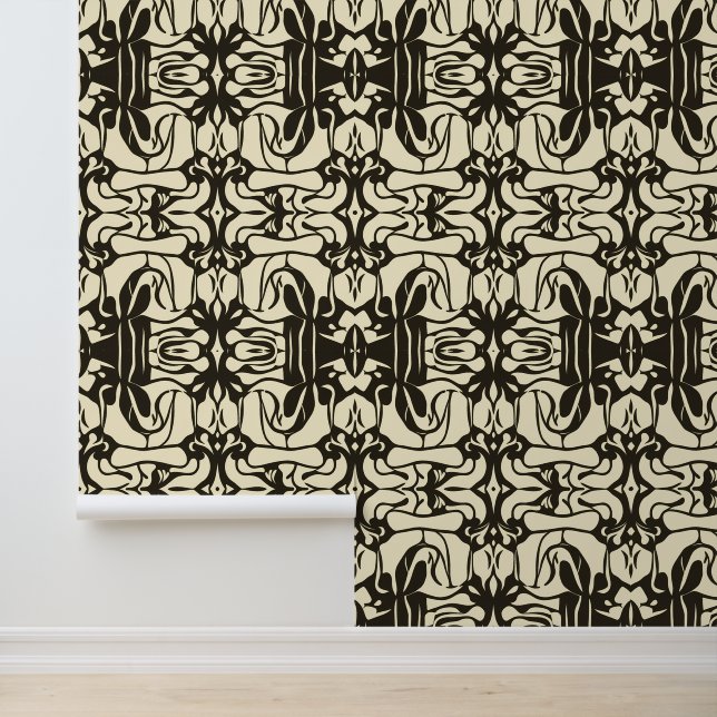 Papier Peint Motif Abstrait Ornate Black and Cream (Application)
