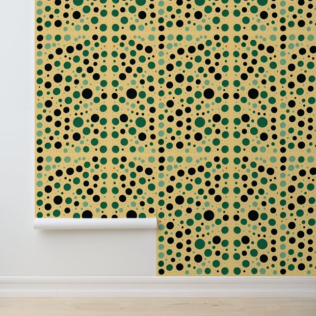 Papier Peint Motif Abstrait Polka vert et noir (Application)