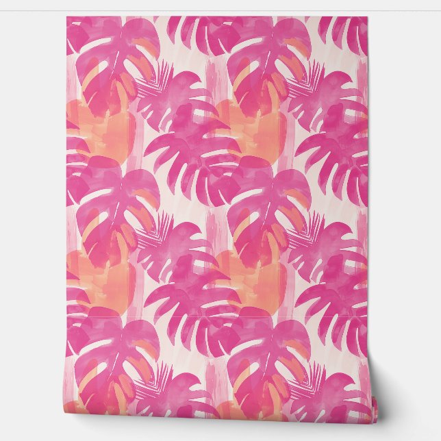 Papier Peint Motif abstrait simple avec feuilles de monstera, f (Déroulement)