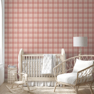 Papier Peint Motif anglais Rose rose Plaid Checks Room