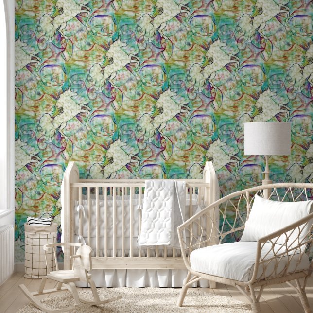 Papier Peint Motif animal cool - Art fine licorne 1 (Enfants)