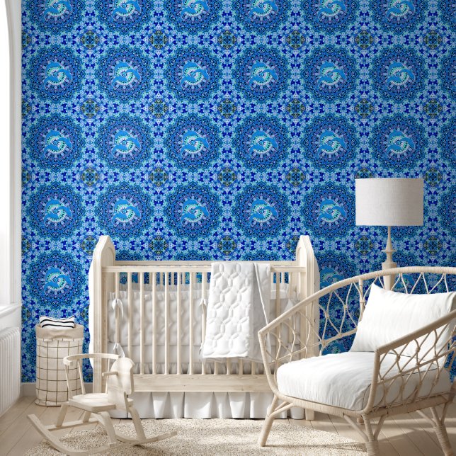 Papier Peint Motif animal cool - Mandala Dolphins 1 (Enfants)