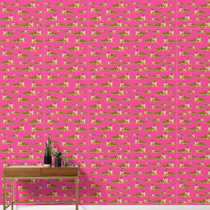 Papier Peint Motif animal du tigre de la jungle rose orange