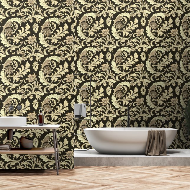 Papier Peint Motif Antique Fleur Marron (Salle de bain)