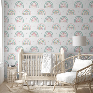 Papier Peint Motif Arc-en-Ciel Pastel avec des Cœurs