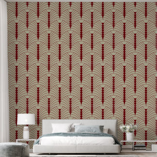 Papier Peint Motif Art Déco 03 - Rouge de minuit sur blanc cass