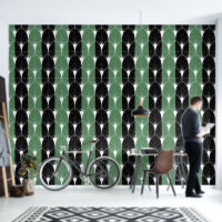 Motif Art déco blanc sur rayures noires vertes