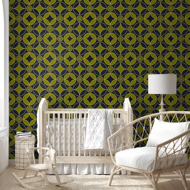 Papier Peint Motif Art Déco en olive et noir (Enfants)