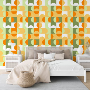 Papier Peint Motif artistique de cercles lime orange blanc