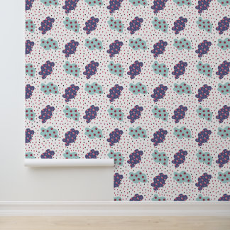Papier Peint motif avec nuages, coccinelles et baies