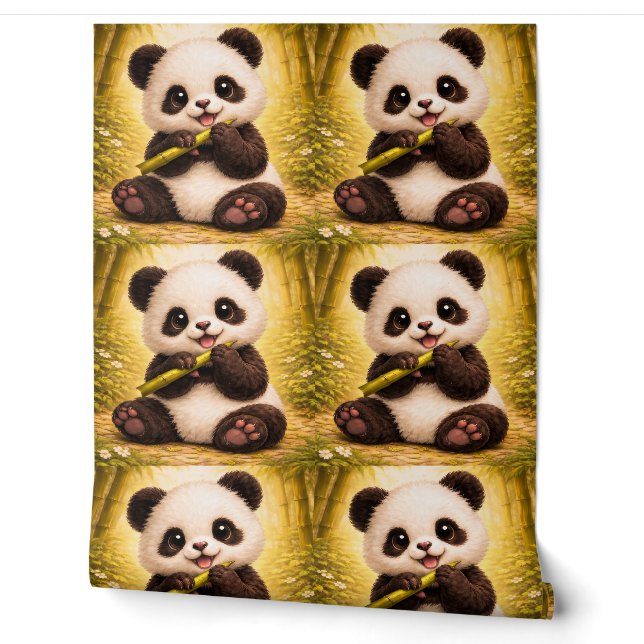 Papier peint motif bambou panda mignon pour chambr (Déroulement)