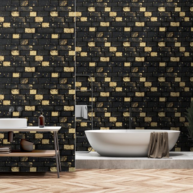 Papier Peint Motif Black Golden Brock (Salle de bain)