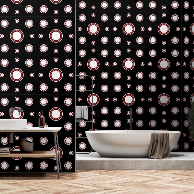 Papier Peint Motif blanc rouge moderne noir (Salle de bain)