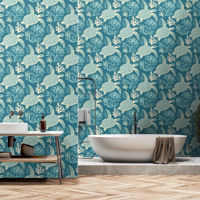 Papier Peint Motif Blue Green Sea Turtle (Salle de bain)