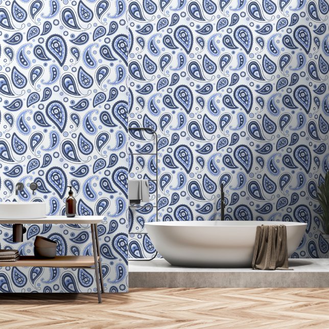 Papier Peint Motif Blue Paisley (Salle de bain)