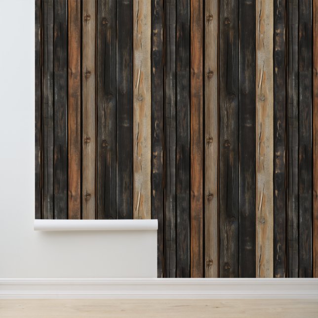 Papier Peint Motif Bois Sombre (Application)