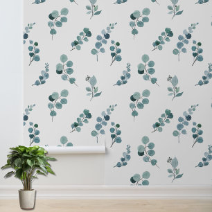 Papier Peint Motif botanique Feuille Green White Eucalyptus