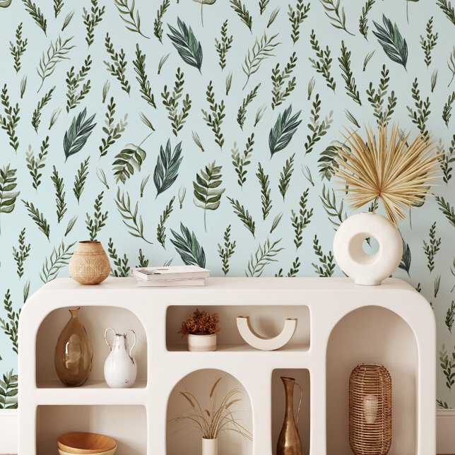 Papier Peint Motif Botanique Feuilles Vertes (In situ)