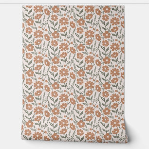 Papier Peint Motif botanique floral en terre cuite vintage