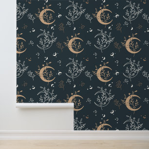 Papier Peint Motif botanique lunaire céleste mystique sans cout