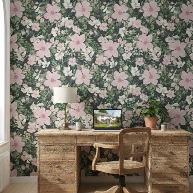 Papier Peint Motif botanique rose vintage (Créateur téléchargé)