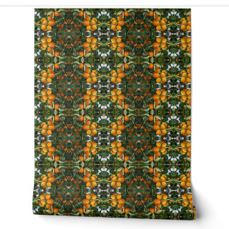Papier Peint Motif botanique vert citrus orange vintage