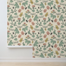 Motif botanique vintage avec papillons et abeille