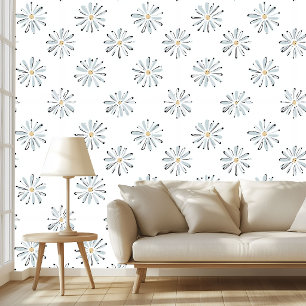 Papier Peint Motif botanique vintage doux floral bleu daisy